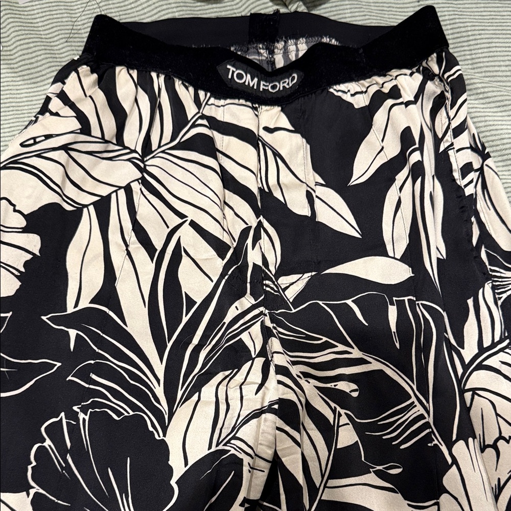 Tom Ford Black and White Leaf Print Trousers